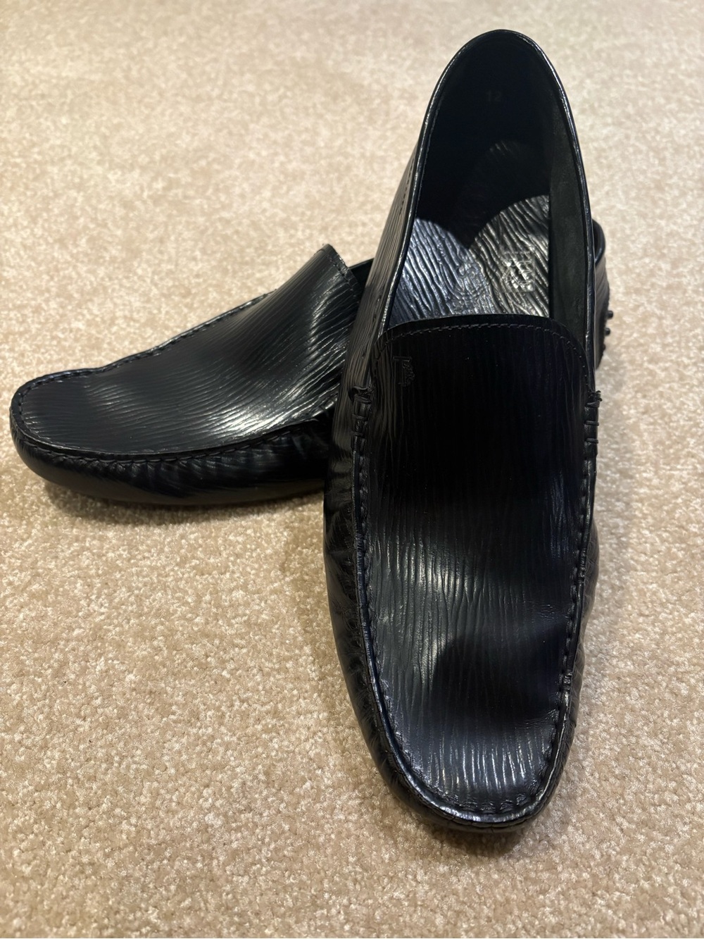 Tod's Black Textured Leather Slip-On Loafers
